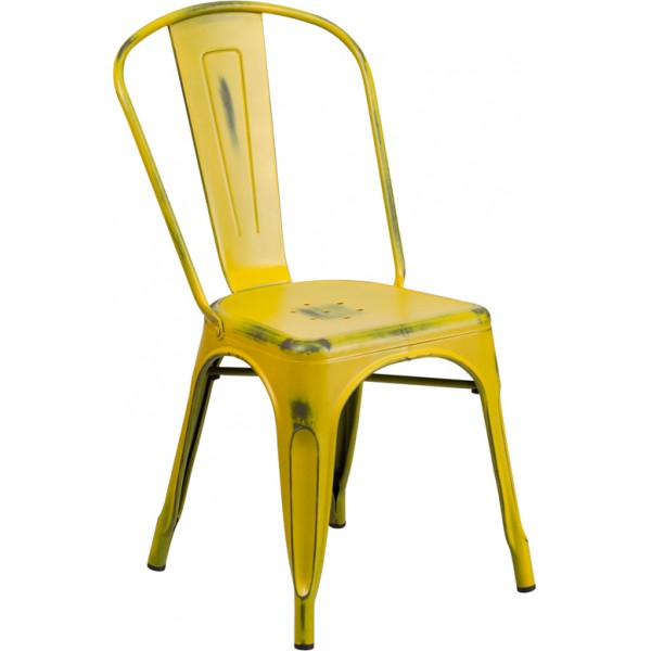 Outdoor Industrial Style Distressed Finish Stacking Side Chair